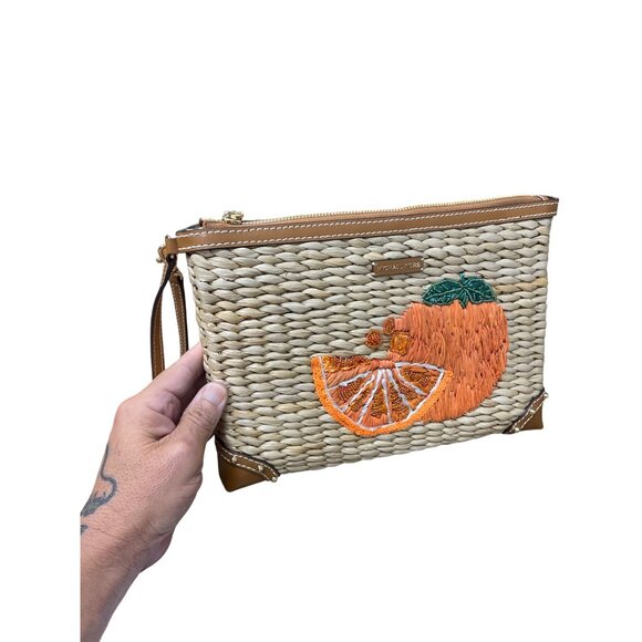 Michael Kors Womens Straw Leather Embroidered Citrus Limited Wristlet SKU 9223 - Picture 1 of 16